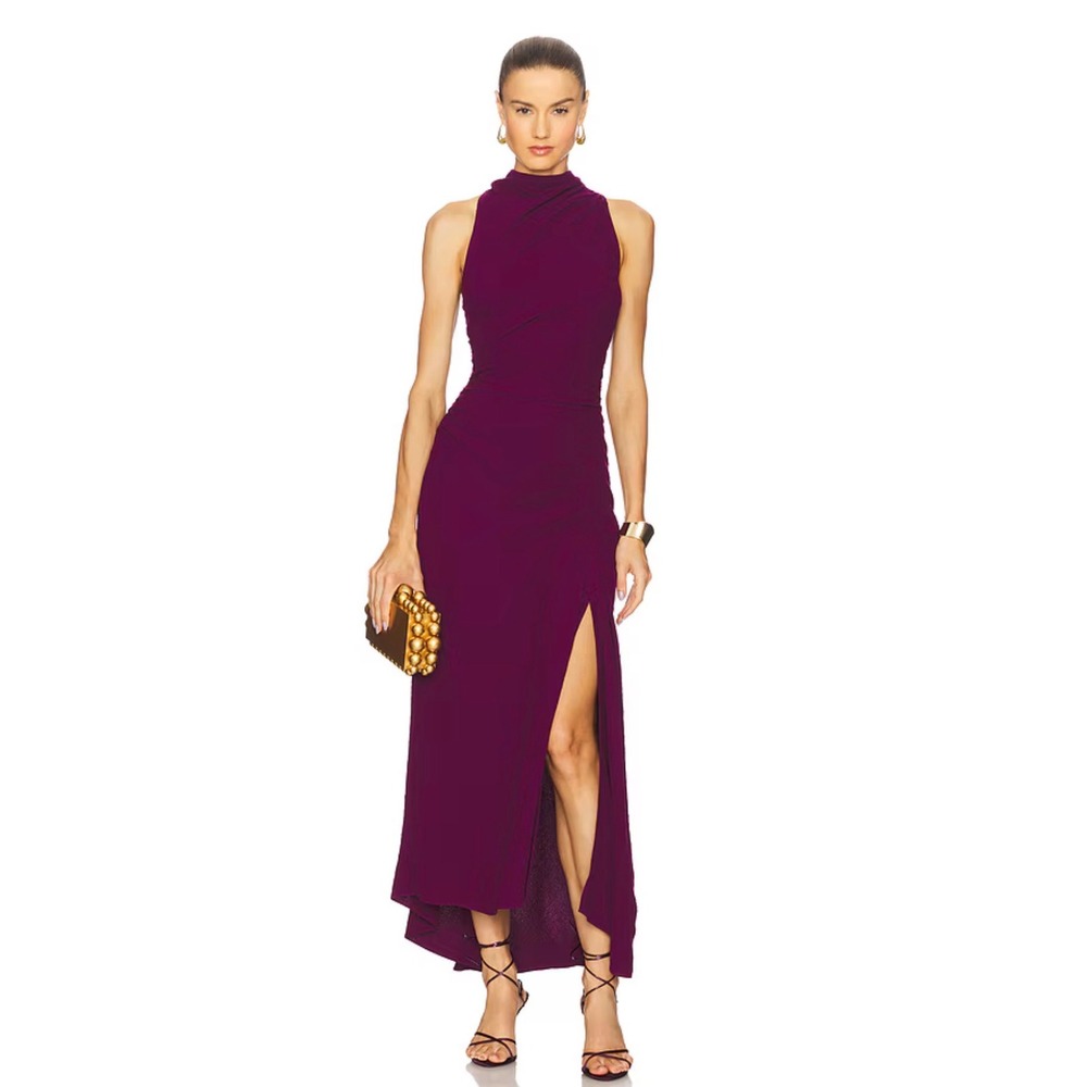 A.L.C. Inez Dress Jewel Purple Mock Neck Ruched Maxi Dress NWT
